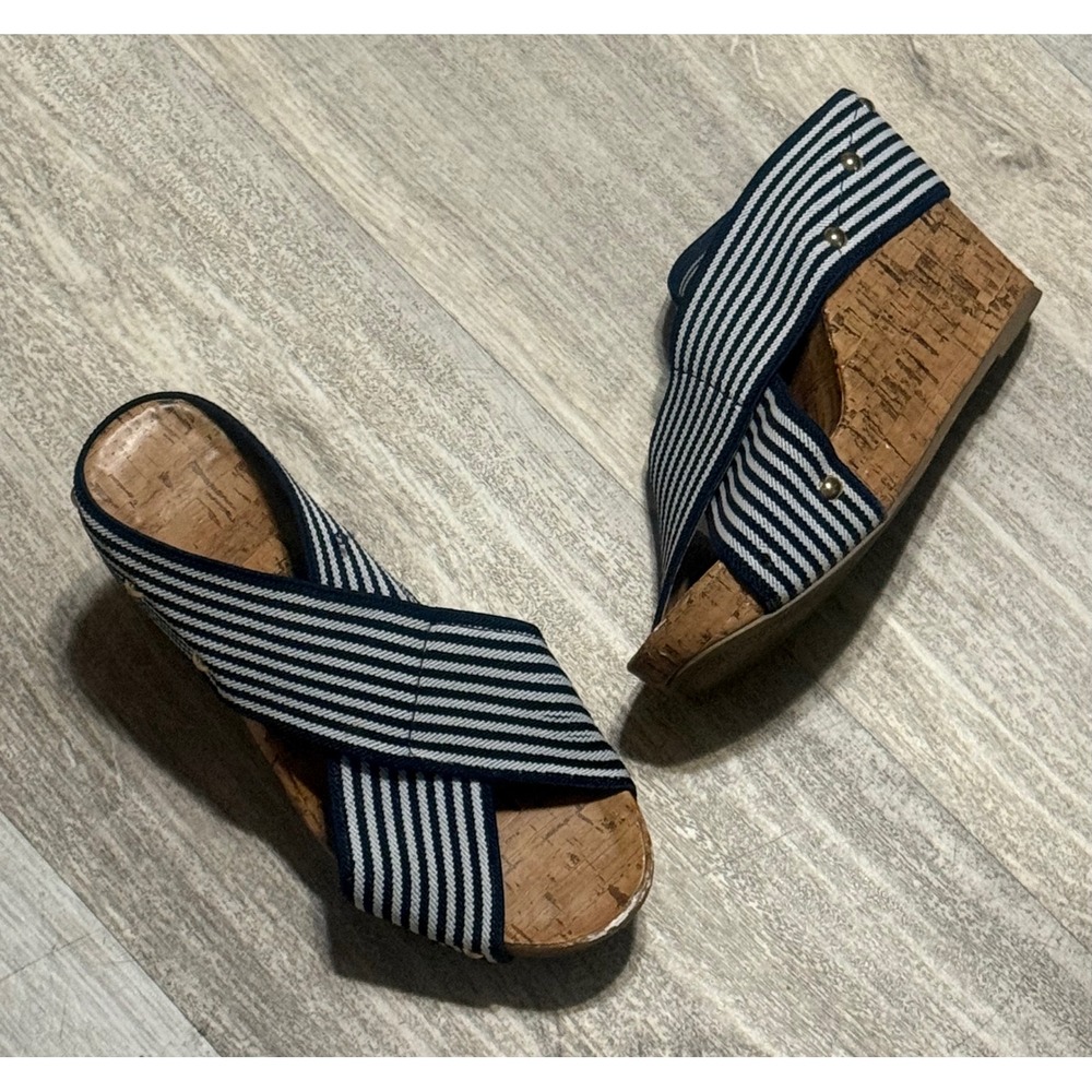 Montego Bay Club Women's Navy White Stripe Cork Wedge Sandals Size 5